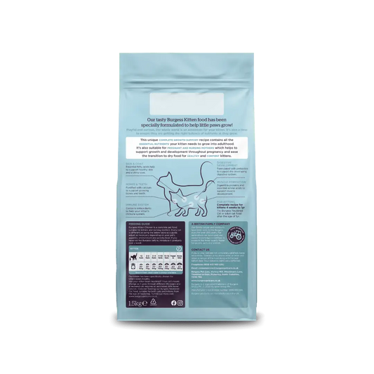 Back of Burgess Kitten Chicken 1.5kg packaging