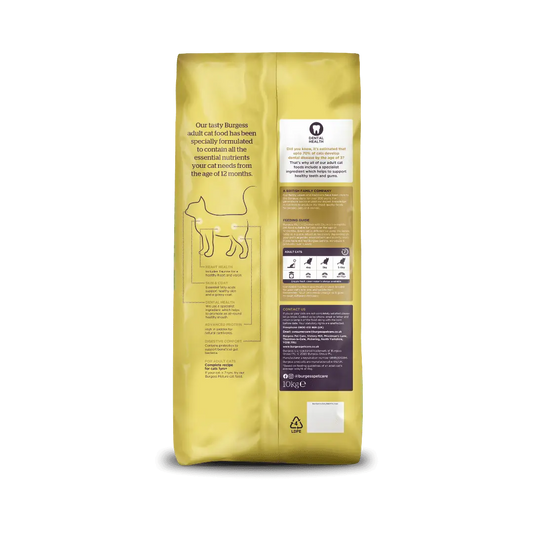 Back of Burgess Adult Cat Chicken with Duck 10kg packaging