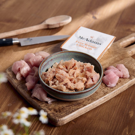 McAdams Free Range Chicken wet cat food served in a bowl