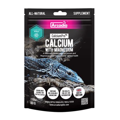 Arcadia EarthPro CalciumPro-Mg reptile supplement 80g pouch, isolated