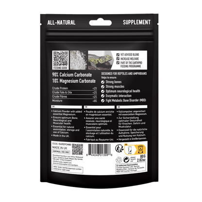 Back of Arcadia EarthPro CalciumPro-Mg 80g pouch with product information