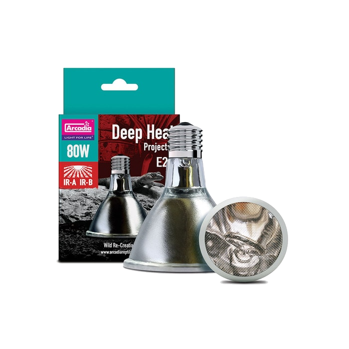 Arcadia Deep Heat Projector 80W E27 bulb and retail box, isolated