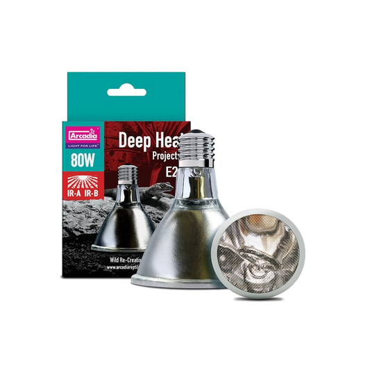 Arcadia Deep Heat Projector 80W E27 bulb and retail box, isolated