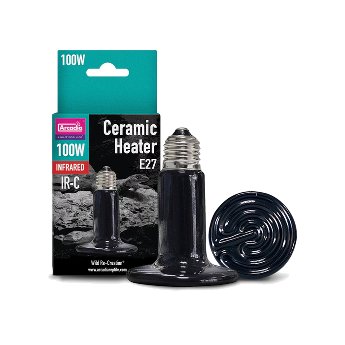 Arcadia Ceramic Heater 100W E27 bulb and retail box, isolated