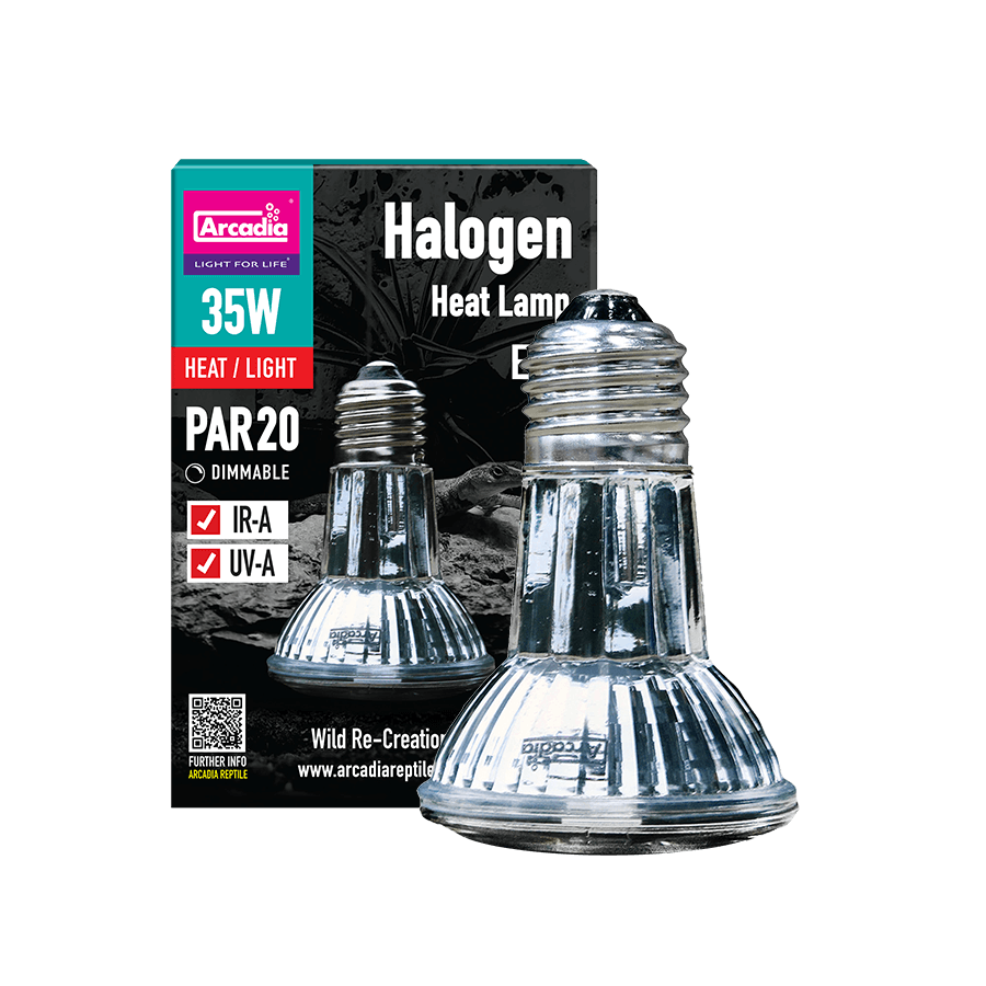 Arcadia Halogen Infrared Heater 35W E27 bulb and retail box, isolated