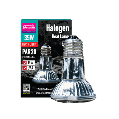 Arcadia Halogen Infrared Heater 35W E27 bulb and retail box, isolated