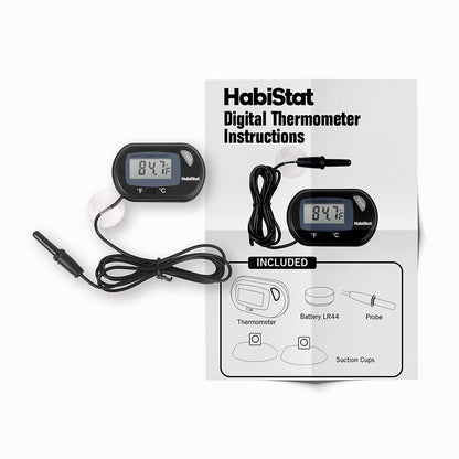 HabiStat Digital Thermometer with probe, suction cups, battery and instruction sheet