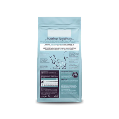 Back of Burgess Kitten Chicken 1.5kg packaging