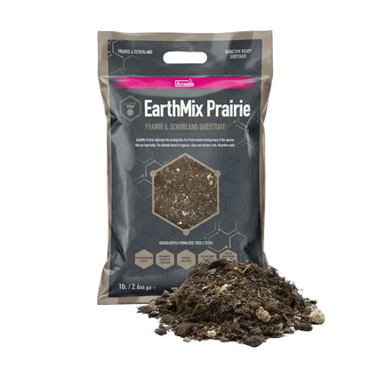 Arcadia EarthMix Prairie 10L bag displayed with a loose pile of the prairie substrate