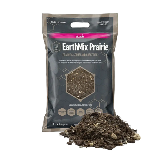 Arcadia EarthMix Prairie 10L bag displayed with a loose pile of the prairie substrate