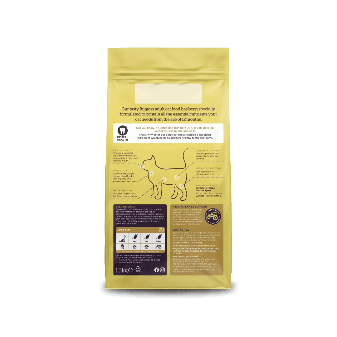 Burgess Adult Cat Chicken with Duck 1.5kg back pack