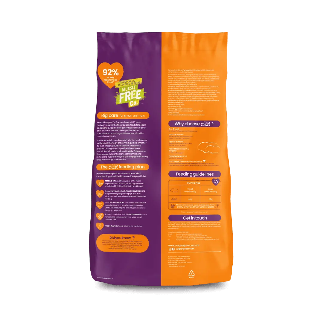 Burgess Excel Guinea Pig Nuggets Blackcurrant and Oregano 1.5kg back pack