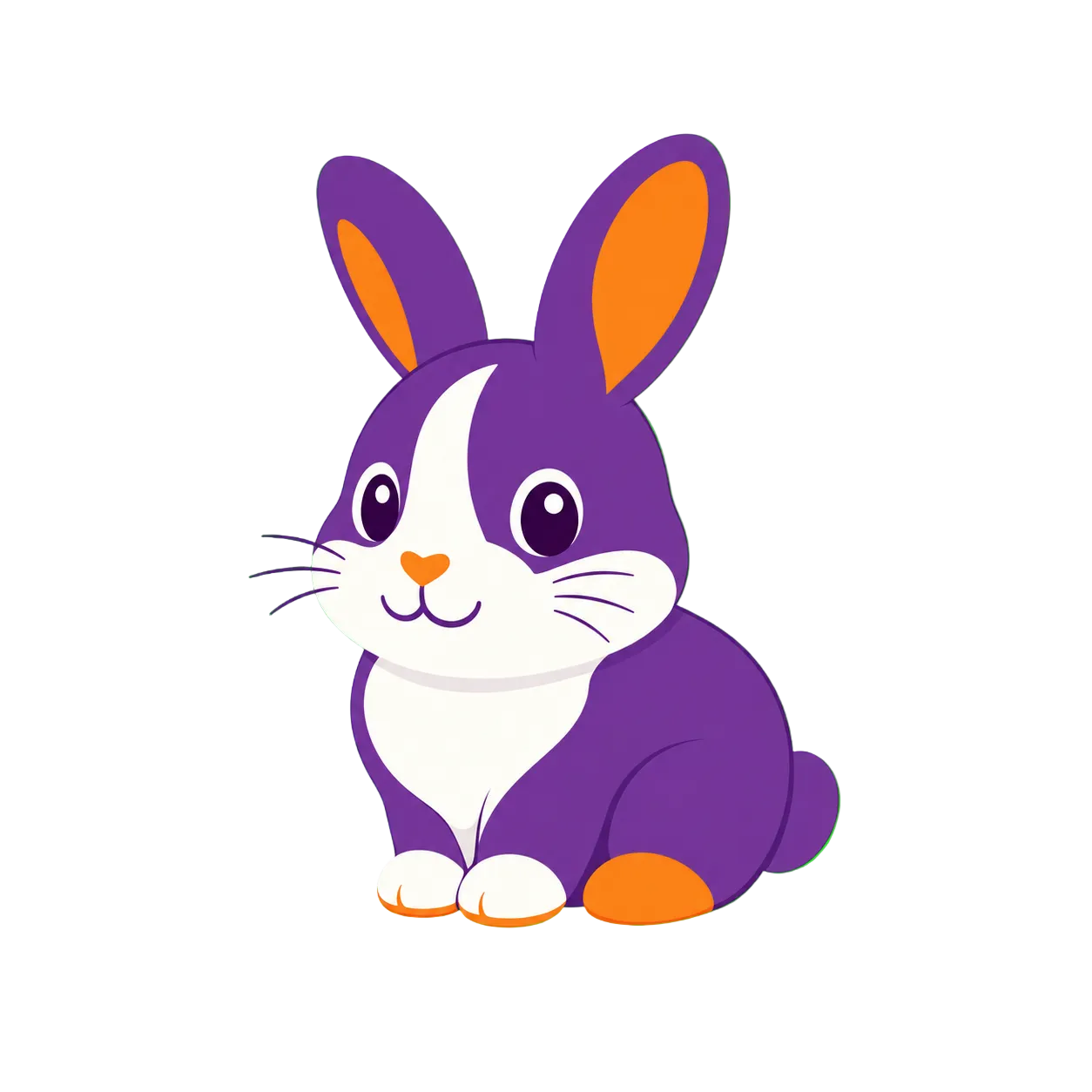 Cartoon rabbit with purple body and orange ears