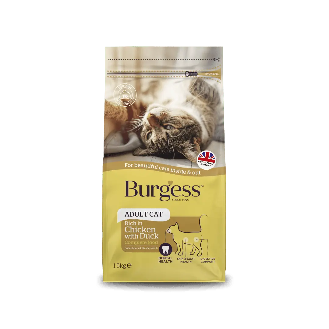 Burgess Adult Cat Chicken with Duck 1.5kg front pack