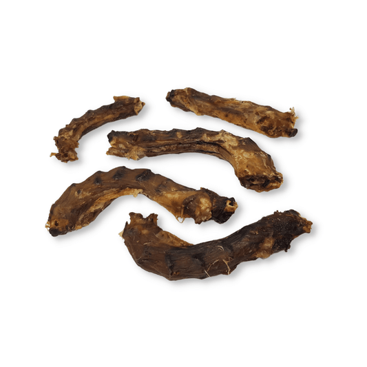 Atlas & Tail Chicken Crunch dried chicken necks shown out of the bag