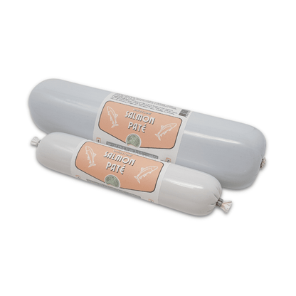 Atlas & Tail Salmon Pâté showing the 200g and 800g size options together