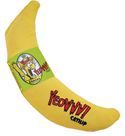 Yeowww yellow catnip banana cat toy on a transparent background