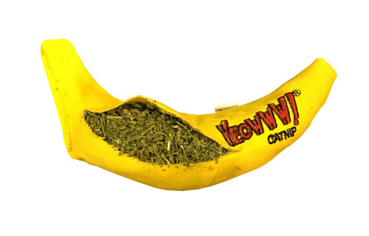 Opened demonstration Yeowww banana showing its catnip filling