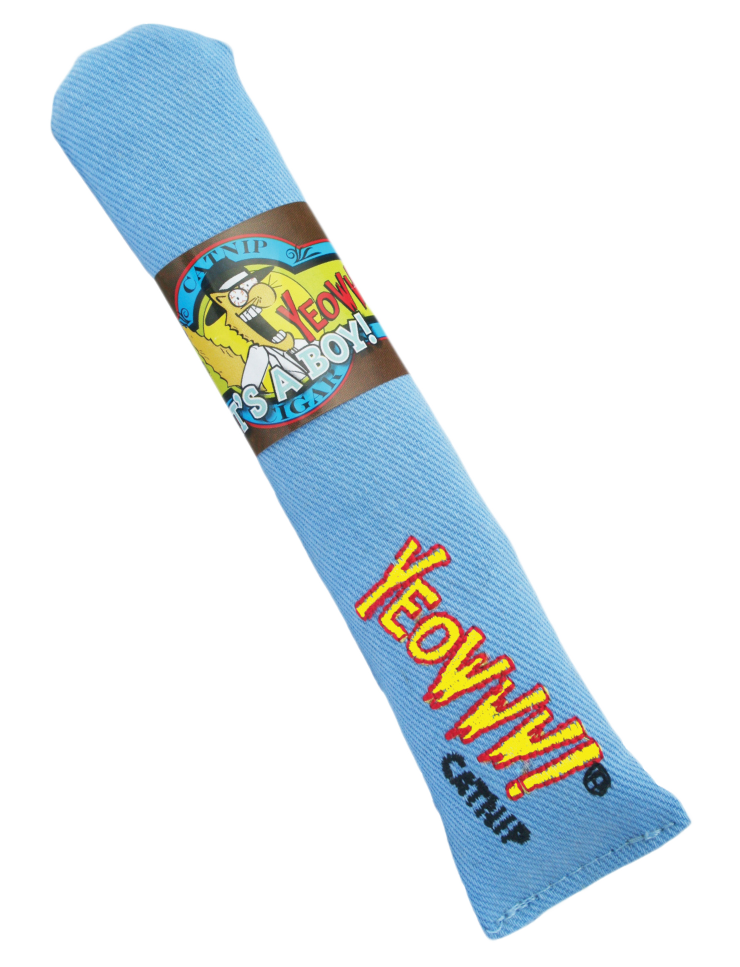 Blue Yeowww catnip cigar toy on a transparent background
