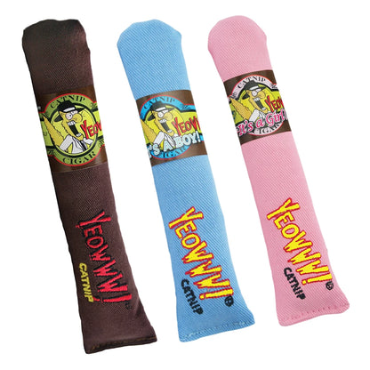 Blue and pink Yeowww catnip cigar colour options together