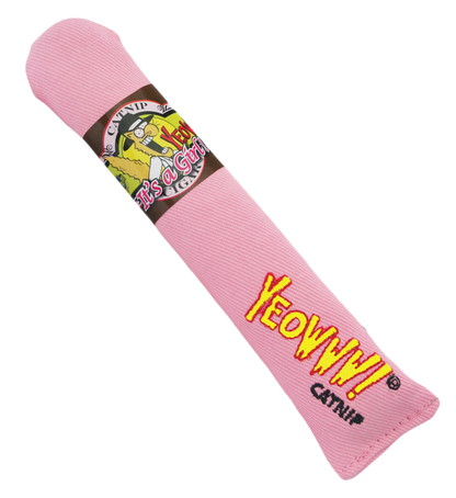 Pink Yeowww catnip cigar toy on a transparent background