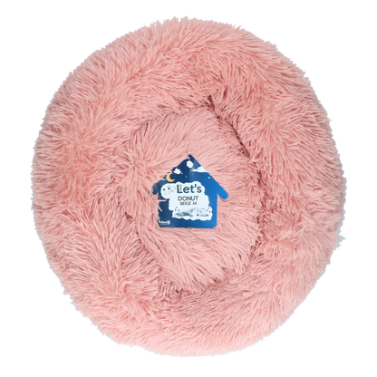 Let's Sleep beige-pink 50cm donut dog bed on a transparent background
