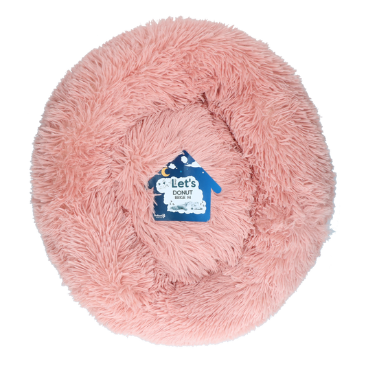 Let's Sleep beige-pink 50cm donut dog bed on a transparent background