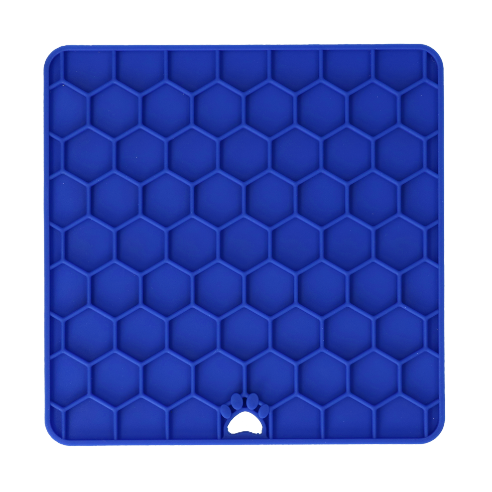 Blue Eat Slow Live Longer honeycomb dog lick mat