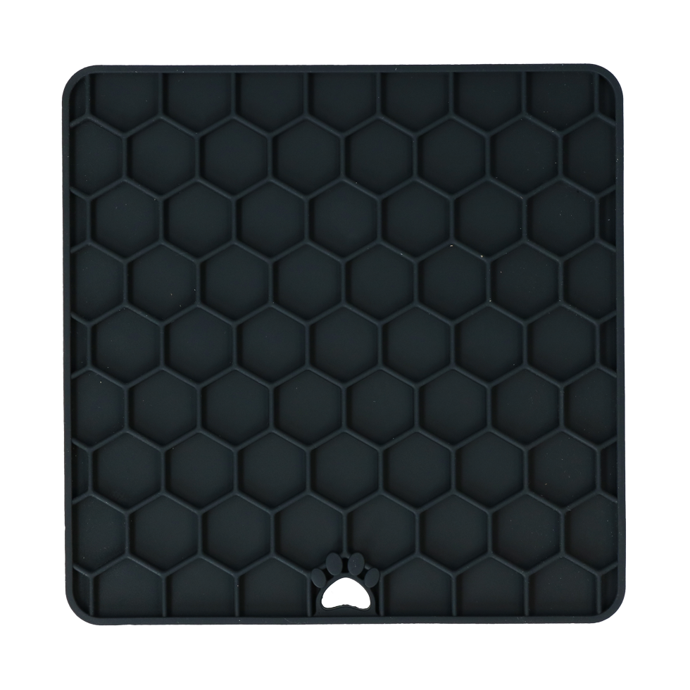 Grey Eat Slow Live Longer honeycomb dog lick mat