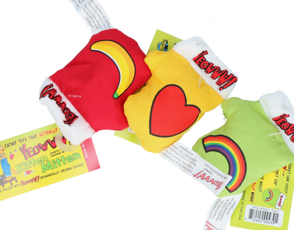 Close view of the assorted colours and printed designs on Yeowww Kitten Mittens
