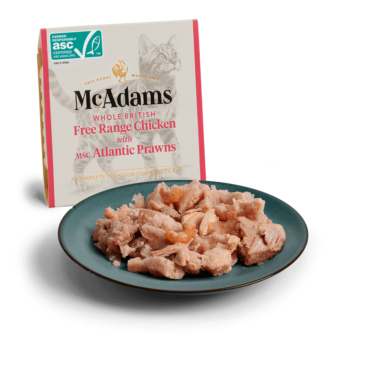 McAdams Free Range Chicken with Atlantic Prawns wet cat food 100g tray and serving