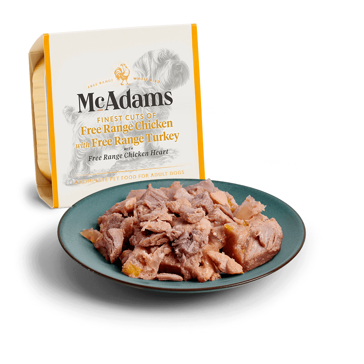 McAdams Chicken with Turkey and Heart wet dog food 150g tray and serving