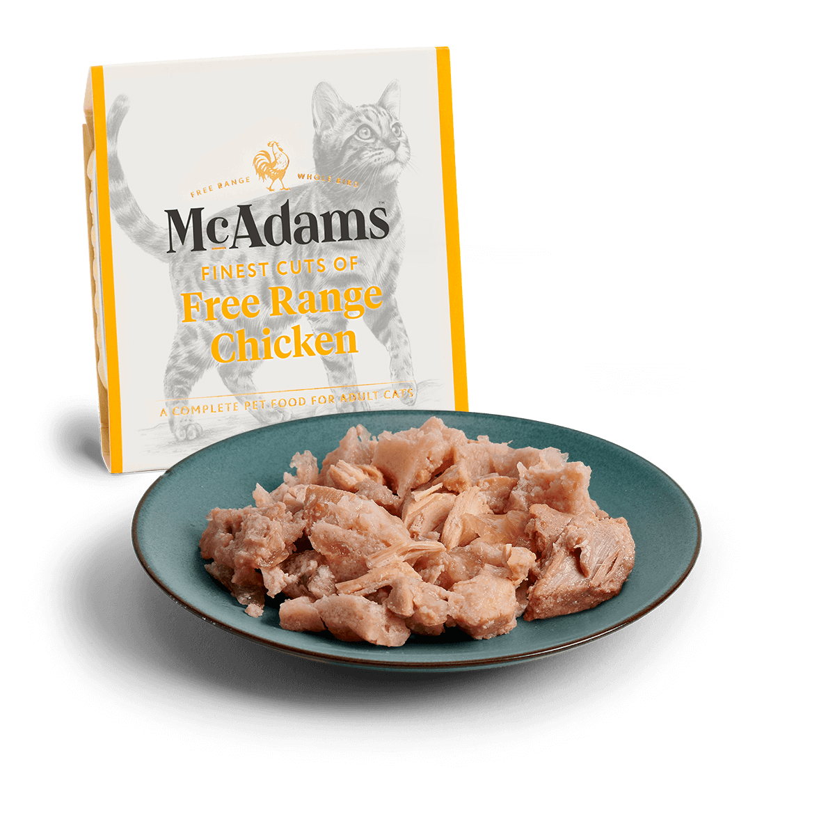 McAdams Free Range Chicken wet cat food 100g tray and serving