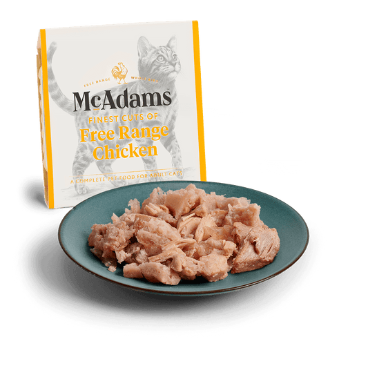 McAdams Free Range Chicken wet cat food 100g tray and serving