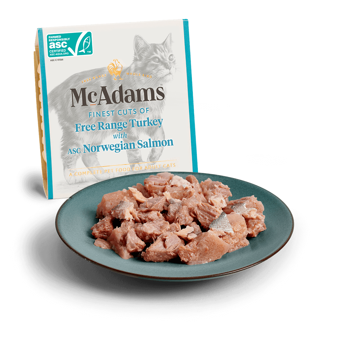 McAdams Free Range Turkey with Norwegian Salmon wet cat food 100g tray and serving