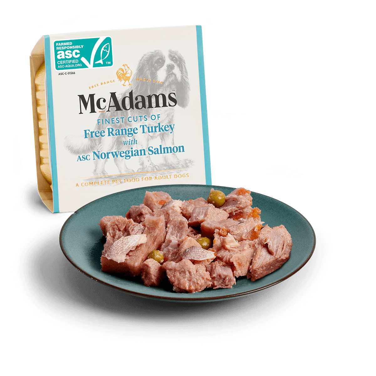 McAdams Free Range Turkey with Norwegian Salmon wet dog food 150g tray and serving