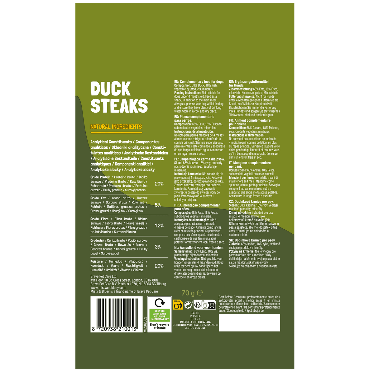 Misty and Bluey Duck Steaks 70g pack back
