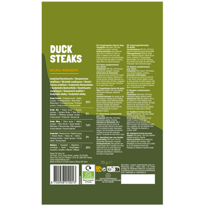Misty and Bluey Duck Steaks 70g pack back
