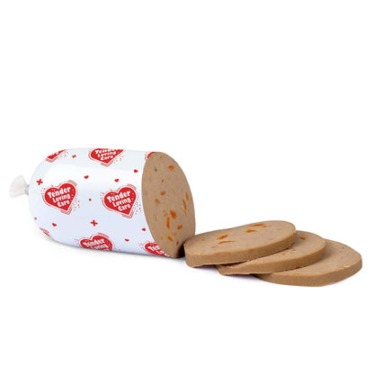Tender Loving Care Duck and Carrot dog sausage cut into slices
