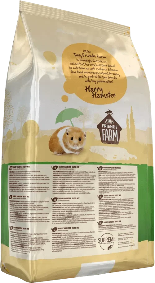Tiny Friends Farm Harry Hamster Tasty Mix back of pack showing product information