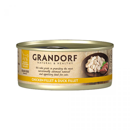 Grandorf chicken and duck cat food tin