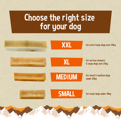 YAKERS Original Dog Chew size guide